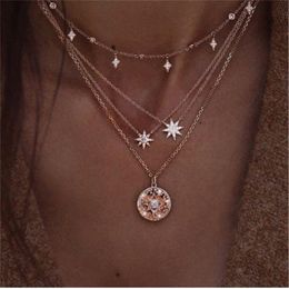Star Multilayer Choker Necklace Gold Chains Wrap diamond Nekclace Pendant Summer Beach Fashion Jewellery for Women Will and Sandy