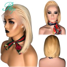 Free part 613 Blonde Short Bob Wigs Brazilian Straight Lace heat resistant synthetic Wig For Women