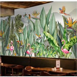 Büyük el boyaması bitkiler çiçek ve kuş duvar kağıtları arka plan duvarı duvar kağıdı özel fotoğraf