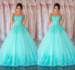 Off The Shoulder Lace Applique Vestido De Quinceanera Prom Dresses Cheap 2020 Ball Gowns Bandage Robes De Soirée Dubai Party Gowns Evening