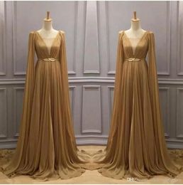 Arabic V Neck Chiffon A Line Mother of The Bride Dress Long Ruched Deep V Neck Pleats Sweep Train Formal Party Evening Gowns Custom Made