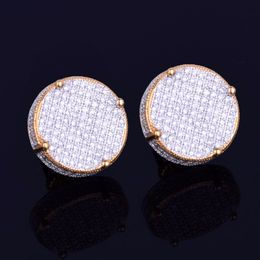 New 14mm Width Round Stud Earring for Men Women's Ice Out CZ Stone Rock Street Gold Star Hip Hop Jewellery Three Colours