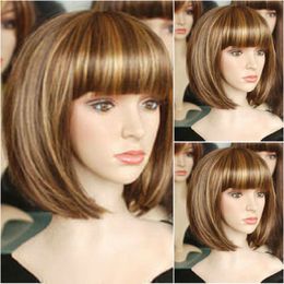 Sexy Brown Mix Gold Blonde Short Straight Bob Women's Lady's Hair Wig Wigs