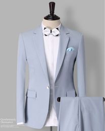 Brand New Sky Blue Groom Tuxedos Notch Lapel Men Wedding Tuxedo Fashion Men Jacket Blazer Men Prom Dinner/Darty Suit(Jacket+Pants+Tie) 1855