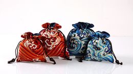 Vintage Seawater Linen Jewellery Packing Velvet Bag Thick Portable Jewellery Travel Pouch Drawstring Chinese Cloth Storage bag 2pcs/lot