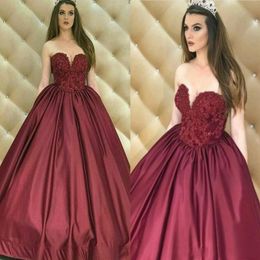 Vintage Arabic Burgundy Evening Gowns A Line Floor Length Formal Robe de soriee Sweetheart Princess Prom Party Gowns