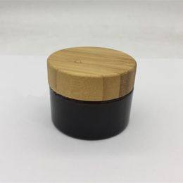 50g Glass Amber Brown Cosmetic Face Cream Bottles Lip Balm Sample Container Jar Pot With bamboo lid F3562