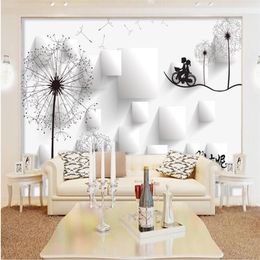 Modern Custom 3D Wallpaper Three-dimensional square 3d hand painted dandelion background wall painting Living Room