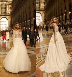 long sleeves a line bohemian wedding dress elegant full lace appliqued deep v neck beach boho plus size bridal gowns