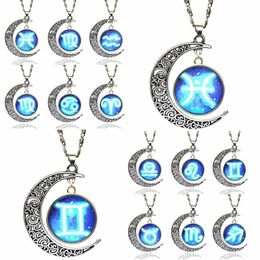 Necklaces Pendants 12 Signs Constellation Blue Moon Pendant Space Necklace Beautifully Jewellery Accessories Long Chains Charms Necklaces