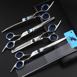 High-grade freelander 7.0 inch 62HRC hardness 4CR stainless steel 4 hair scissors kit with blue screw+ comb
