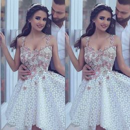 Arabic Spaghetti Cocktail Dresses Plus Size Lace Appliques Short Prom Gowns vestido de novia 2020 Celebrity Dress