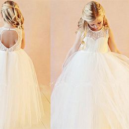 High Low girls pageant dresses Cap Sleeves Feather Beads Appliques Tulle Tiered Flower Girls Dress Back With Bow Kids Birthday Dress