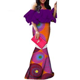 Abiti-africani-per-donne-taglie forti Dashiki Elegante abito tradizionale africano Abito da sera manica svasata WY3955