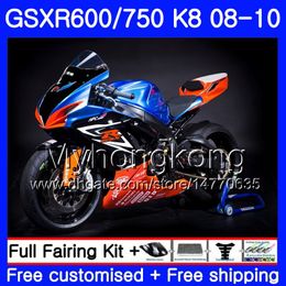 SUZUKI GSXR için Kit 750 600 GSX-R750 GSXR600 2008 2009 2010 297HM.61 GSX R600 R750 600CC GSX-R600 K8 GSXR750 08 09 10 Turuncu Mavi Fairing