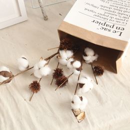 4 heads artificial cotton branch bouquet simulation dried flower branch for wedding road lead flower decoration wall fake flower