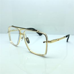 Luxury-Authentic new mens brand designer clear lens sunglasses DTS121 retro square frame shiny gold eyewear top quality Come With Case