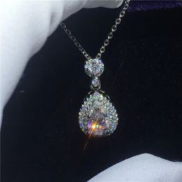 Handmade Female pendant With necklace 925 Sterling silver pear cut 5A zircon Cz Engagement wedding Pendants for women Gift