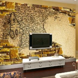 beibehang A large mural features nostalgia retro map tile wallpaper bedroom TV background wall paper custom size papel de parede