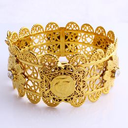 New Luxury Women Big Wide Bangle 70mm CARVE THAI BAHT Gold GP Dubai Style African Jewellery Open Bracelets With CZ For Middle