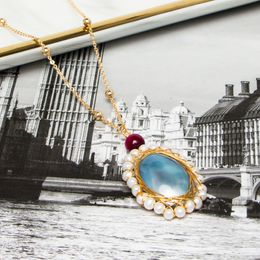 Wholesale-New Design Simple Geometric Half pearl pendant statement necklace For sale