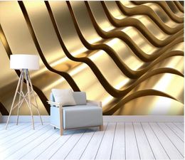 Golden cubism abstract curve background wall wallpaper for walls 3 d for living room
