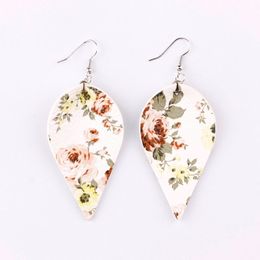 Fashion- Flower Printed leaf Leather Dangle Drop Earrings for Women Bohemian Style Leaves Statement Earrings for Women Summer Boho Jewelry