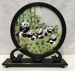 Unique Chinese Gift Items for Home Decoration Living Room Table Accessories Ornaments Handwork Double Silk Embroidery Pattern Ebony Frame