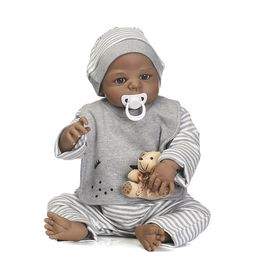 -Bebe Rebornreborn niño negro muñeca con cuerpo de vinilo completo suave verdadero toque niño género mejores juguetes para cumpleaños de niños