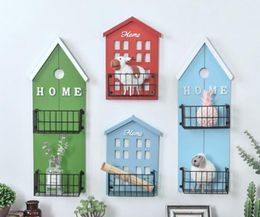 Nordic style creative home wall shelf decoration house shape living room bedroom storage wall decoration pendant