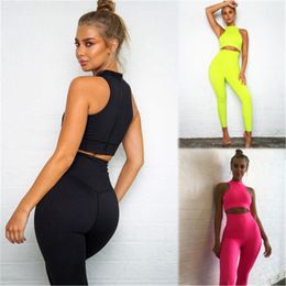 Women 2 Piece Workout Yoga Sets Sportswear Zipper Crop Tops Padded and Gym Push Up Leggings Sports Suits Women's Tracksuits L