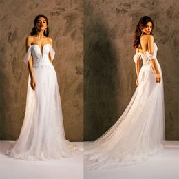 Boho A-line Wedding Dresses Sweetheart Sleeveless Appliqued Lace Bridal Gown Sexy Backless Sweep Train Beach Robes De Mariée Hot Sell