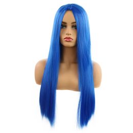 Straight Cosplay Wig Synthetic Wigs 7 Colors Brown Blue Red Blonde For Woman Glueless Hair