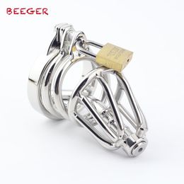 Beeger Male Penis Metal Lock,stainless Steel Chastity Cage With Urethral Insert,small Novelty Cage With Anti Slip Ring Y19070602