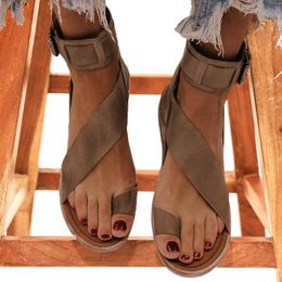 2020 Roman Style Women's Sandals Buckle Roman Toe Large Size Flat Heel Women's Sandals