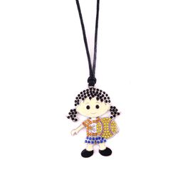 Fashion Cute Softball Girl Charm Pendant Colourful Crystal Sports Necklace Adjustable Wax Rope Women's Jewelry