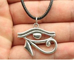 Fashion Tibetan Silver bronze Pendant ancient egypt eye of Horus Necklace Choker Black Leather Cord Handmade jewelry