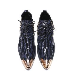 Designer- Leather Motorcycle Cowboy Shoes Men Snake Skin Boots Dress Shoes