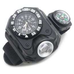50pcs HT-8118 3 in 1 Flashlight Torch Sports LED Watch Date Display with Canvas Band Compass Function Outdoor Bright Light Wristwatch
