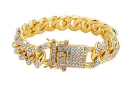 Mens 8inch Hip Hop Gold Bracelets Simulated Diamond Bracelets Jewellery Fashion Iced Out Miami Cuban Link Chain Bracelet274p