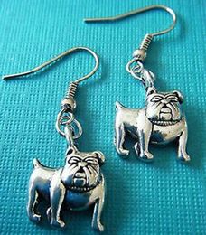 NEW Vintage Silver Bulldog Dog/Pug Pendant Dangle Earrings Women Gift Earring Fashion Jewelry Goth Punk DIY Women Gifts 665