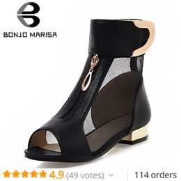 BONJOMARISA 2019 Summer Plus size 34-48 New Elegant Brand Mesh Sandals Metal Decoration Peep Toe Shoes Woman Low Heels Footwear