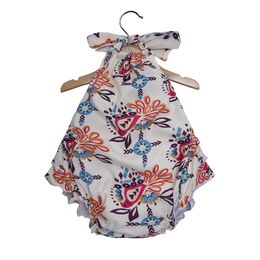 Baby girls Sling Hanging neck Romper Newborn infant arrow Floral print Jumpsuits 2019 summer Boutique Kids Climbing clothes 3 colors C6280