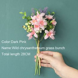 5Bunch Chrysanthemum Grass Artificial Flowers Decoration Home Flower Arrangement Wedding Bride Hand Hold Bouquet Fake Wreath