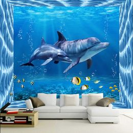 Modern Creative Dolphin Underwater World 3D Photo Wallpaper Kid's Room Living Room TV Sofa Backdrop Mural 3D Cartoon Wall Papers