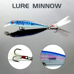 HENGJIA 2019 new fishing lure Minnow Plastic Hard Bait Feather Treble Hook 3D eyes Artificial Pesca Tackle Isca Crankbait lure 9cm 8g