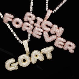 Luxury Designer Diamond A-Z Big Initial Bubble Letters Custom Name Pendant Necklace Iced Out CZ 18K Gold Plated Hiphop Jewellery for Men Women
