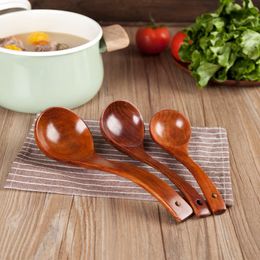 WCIC Wooden Spoons Utensils Kitchen Wood Rice Soup Dessert Spoon Dinner Tableware Set Large Long Handle Spoon