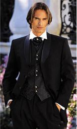 Brand New Groom Tuxedos Black Long Men Wedding Tuxedos Four Button Men Jacket Blazer Fashion 3 Piece Suit(Jacket+Pants+Tie+Vest) 1362