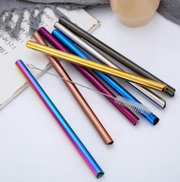 215*12mm Stainless Steel Straw 7 Colours Colourful Drinking Reusable Straight Large Straws free laser logo
